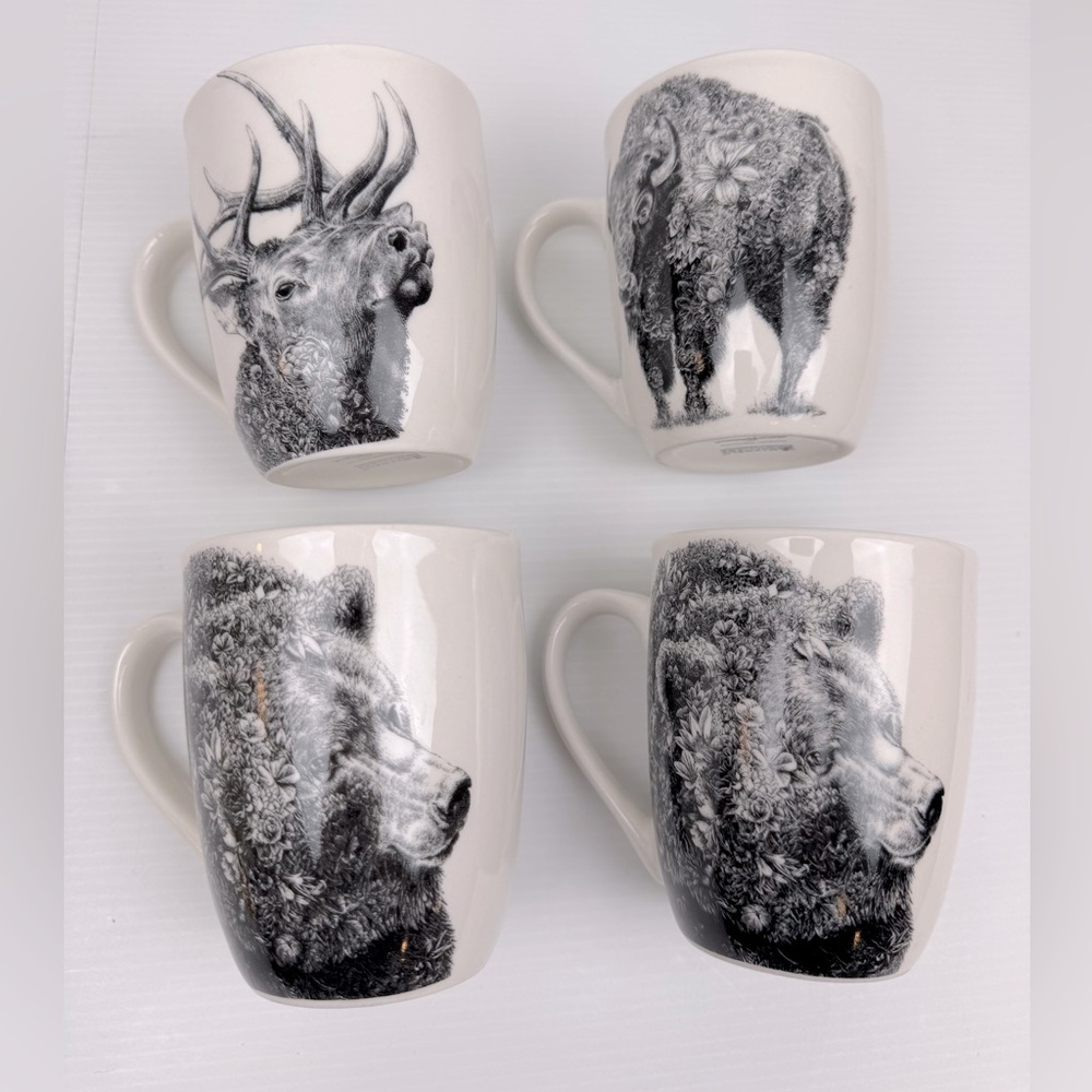 Maxwell & Williams MARINI FERLAZZO Set of 4 Mugs/Cups 2 Bear, Buffalo, Elk,